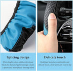 Car Steering Wheel Cover, 15 Inch Anti-Slip Stretch Leather Steering Wheel Protector, Comfortable Breathable Sporty Steering Wheel Cover for Women Men, Car Accessories (Black & Blue, AD)