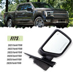 Right Passenger Side Door Mirror Compatible With 2021-2026 Ford F150 With Power Glass Manual Folding Heated Blind Spot Temperature Sensors Matte Black Replace#ML3Z17682VA (9 Pins)