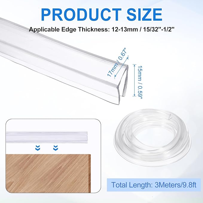 Clear Edge Trim, 9.8Ft Silicone U Channel Edge Protector, Edges Guards Fits 15/32"-1/2" for Car Doors Sheet Metal Parts (11/16" W x 9/16" H)