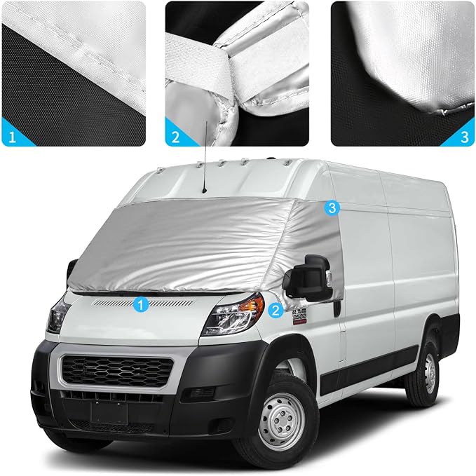 Silver RV Windshield Cover for Ram ProMaster 2014-2026 | Fits ProMaster 1500 2500 3500 Van, Hail Protector, Waterproof Snow Cover