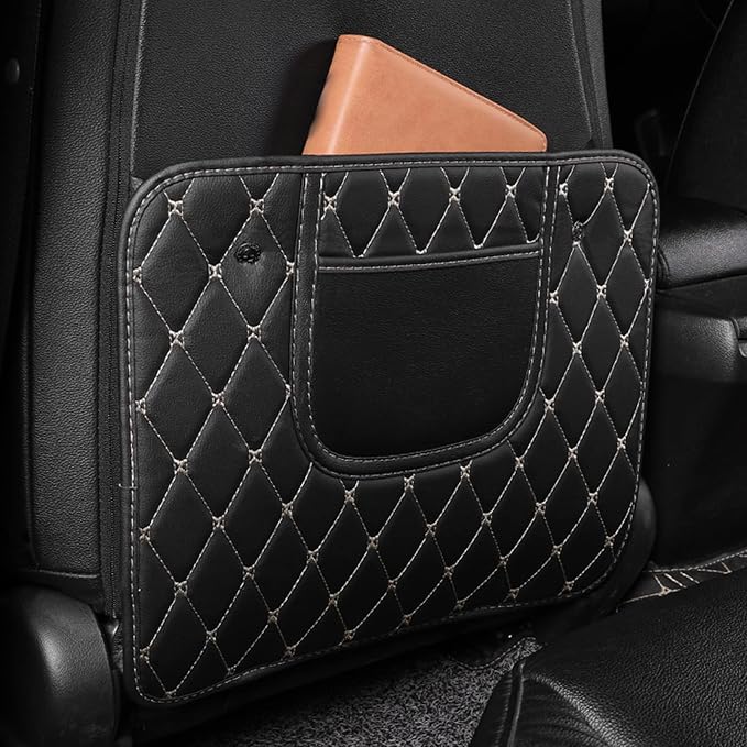 Car Seat Back, PU Leather Rear Seat Protector Kick Mat Cover with a Pocket, Easy to Clean Wear