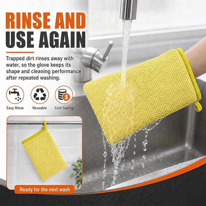 Clay Mitt for Car Detailing, No Scratch Reusable Magic Clay Bar Glove, Microfiber Auto Cleaning Supplies for Removing Debris from Paint, Glass, Wheels, Windshield(Yellow)