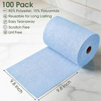 Microfiber Cleaning Cloth Roll - 100 Pack Tear Away Microfiber Paper Towels, Reusable, Washable, Scratch-Free, Kitchen Towels for Car, Home, Kitchen, Glass, Dishes (Blue)