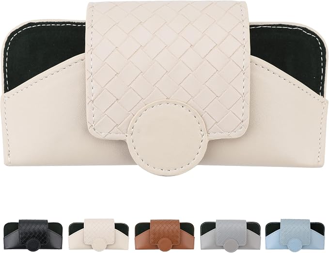 KINIVA Sunglasses Holder for Car Visor Leather Glasses Case with Clips for Car Visor Automotive Interior Visor Accessories Apply to All Car Models (10 Beige)