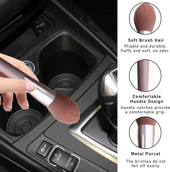 2PCS Car Interior Dust Brush, Soft Scratch Free Auto Detailing Brushes, Universal Vehicle Interior Cleaning Tool for Automotive Dashboard, Air Vents, Leather (Long Pink)