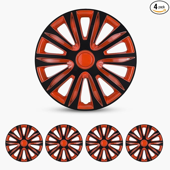 17 Inch Hubcaps Set of 4 Universal Wheel Rims Cover Hubcaps | Snap On Car Truck SUV Steel Wheels Hubcap and Durable ABS+PC Material (17-Inch-B, Red Blak)