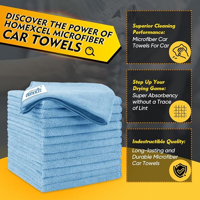 Blue Microfiber Cleaning Cloth 50 Pack, 12.5 x 12.5 inch Microfiber Towels for Cars, Ultra Absorbent Car Washing Cloth, Lint Free Streak Free Cleaning Rags for Car, Kitchen, and Window