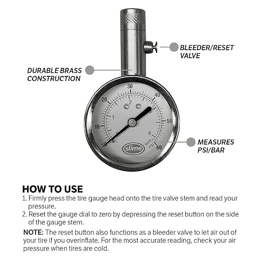 20459 Tire Pressure Gauge, Dial, Analogue, Brass Tire Gauge (5-60 psi)