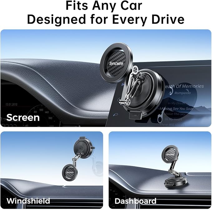for MagSafe Car Mount, [3-Axis Adjustable] Vacuum Magnetic Phone Holder, Replaceable Suction Cup (Dashboard/Windshield), 360° Rotation, Foldable, for iPhone 17-12 Pro/Max/Plus, Carbon-Fiber