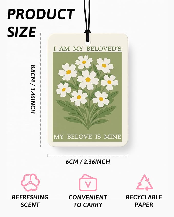 Christian Car Air Freshener 6 Pcs Coconut Scented, Religious Bible Daisy Lemon Strawberry Car Accessories Mirror Decor for Women, Christian Hanging Air Freshener for Cars Closet Drawer Books