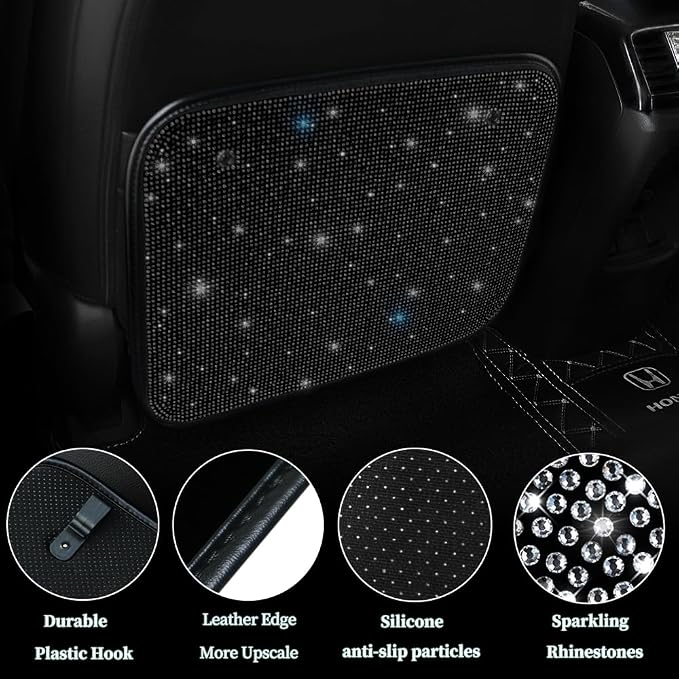 Sparkling Diamond Car Kick Mats Back Seat Protector |Cute Kick Mats Protect from Dirt Mud | Seat Back Protector with Bling Crystal Rhinestone Car Interior Decor Accessories Black 2Pcs