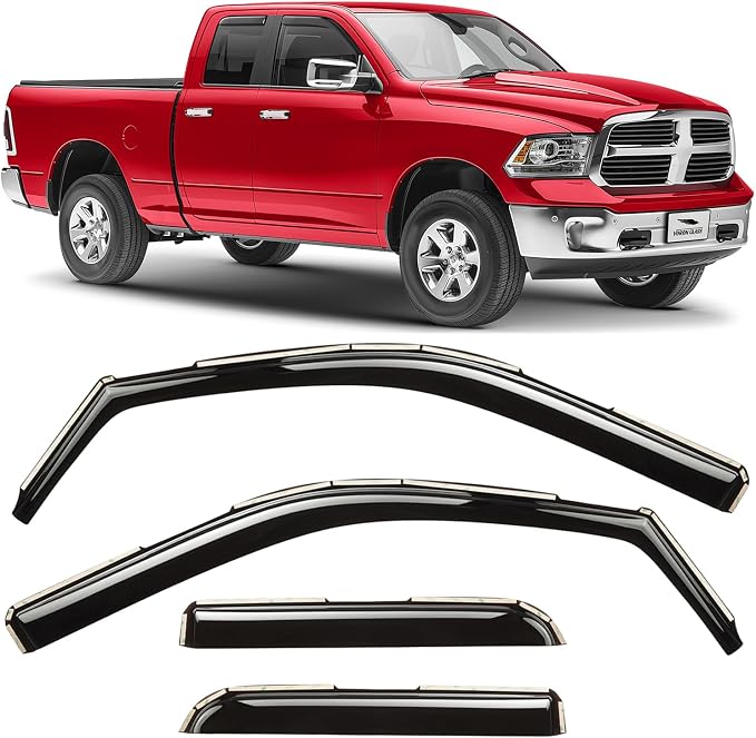 Voron Glass in-Channel Extra Durable Rain Guards for Trucks Dodge Ram 1500 2009-2018 Quad Cab, Window Deflectors, Vent Window Visors, 4Pieces - 230099