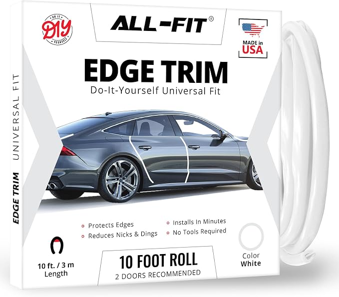 Car Door Edge Protector – Universal DIY Edge Trim to Prevent Scratches & Dings – Flexible Adhesive Molding Trim for Cars, Trucks & SUVs (10 Ft - White)