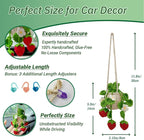 Crochet Hanging Plant for Car,Car Decorations Interior,Plant Strawberry Aesthetic Car Accessories for Women Interior Cute,Car Ornaments Charms for Rear View Mirror,Boho Car Decoration Gifts