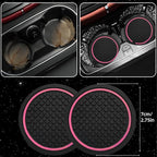 14 PCS Leather Car Seat Covers Full Set, 14.5”-15'' Sporty Steering Wheel Cover Universal, Center Console Cover, Seat Belt Cushion, Cup Holder Coaster, Car Interior Set Pink