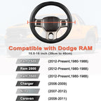 Customized Auto Car Steering Wheel Cover for Dodge RAM 1500 2500 3500, 15.5-16 inch (Black-Large Size)