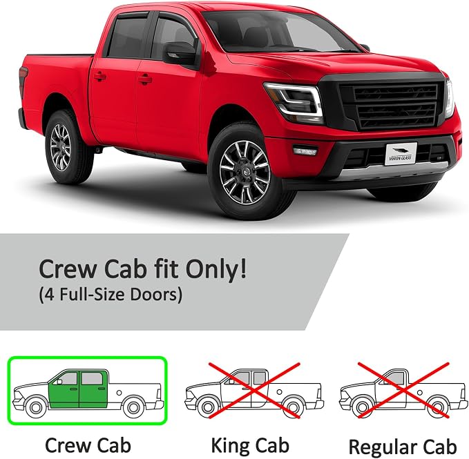 Voron Glass in-Channel Extra Durable Rain Guards for Nissan Titan 2017-2024 Crew Cab, Window Deflectors, Vent Window Visors, 4 Pieces - 200589