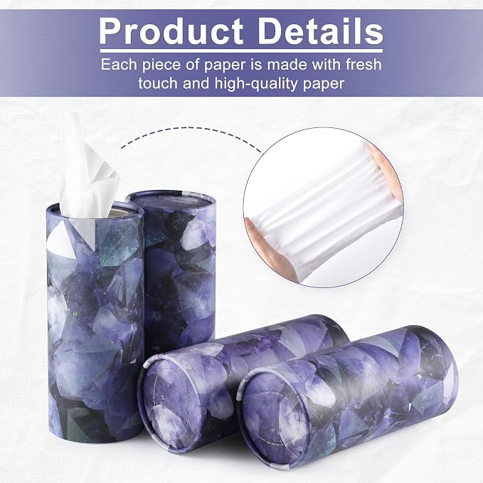 Car Tissue Holder, 4 Pack Car Cup Holder Facial Tissues with Travel Tissue Bag, Quick and Convenient Flower Combination Box(4 Canisters/200 Tissues) Purple