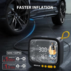 Tire Inflator Portable Air Compressor, 150PSI 12V DC Air Pump with Dual Digital Pressure Gauge & Auto Shut-Off, Air Compressor Portable with LED Light for Car, Motorcycle, Bicycle, Ball, Yellow