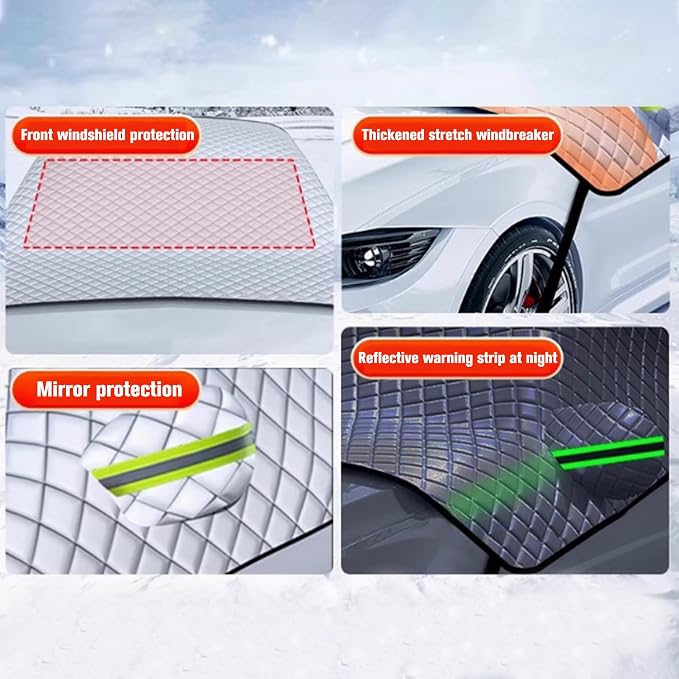 5-Layer Larger Covering Windshield Cover, UV Heat Insulation Sun Shade Cover, All Season Snow Ice Waterproof Hail Windshield Cover for Universal Sedan (Size L)