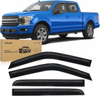 Tape-On Rain Guards for Ford F-150 SuperCrew Cab 2015–2020 (Black Window Trim Only, Not for Chrome Trim/Lariat/Limited), Window Visors Vent Wind Deflectors-4PCS