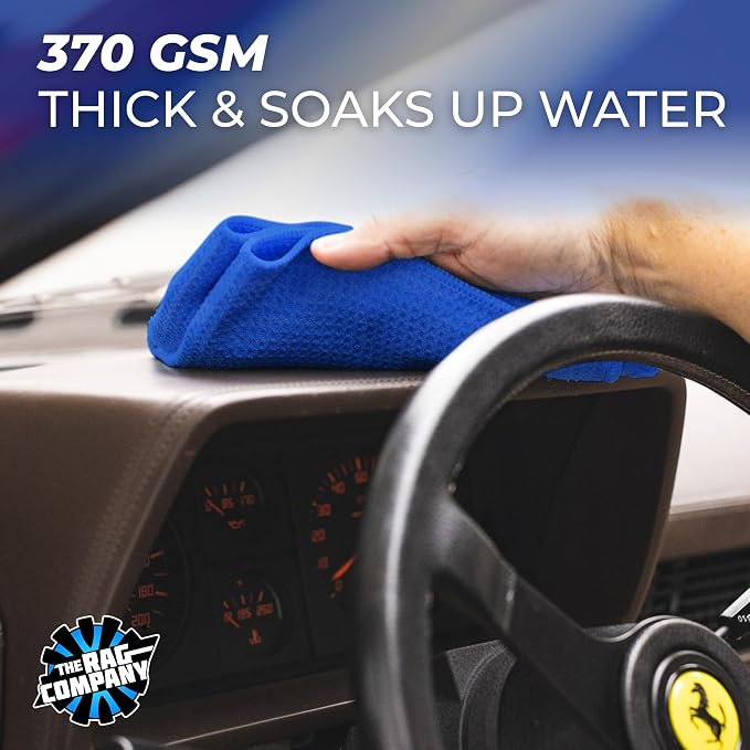 Standard Waffle Weave Microfiber Towels (2-Pack) Detailing, Window, Glass and Drying, Wax & Polish, Lint-Free, Streak-Free, 370gsm, 16in x 24in, Royal Blue