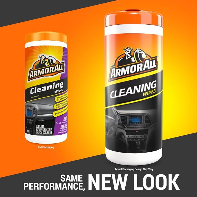 Interior Car Cleaning Wipes, 25 Count Canister, Powerful Cleaning for Dashboards, Vinyl, Clear Plastics, Carpet and Fabric