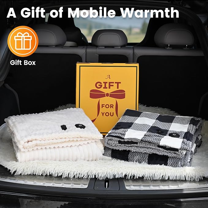 Car Heated Blanket, 12-Volt Portable Heated Car Blanket with 4 Heating Levels & 4 Hours Auto Off for Car, Truck, SUV, RV or Camping, Travel, Machine Washable, 59" X 43", Plaid