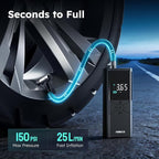 T40 Tire Inflator Portable Air Compressor, 150PSI Cordless Air Pump for Car Tires with Floating Digital Display, Smart Auto Shut-Off, Fast Inflation for Motorcycles, Bicycles, Sports Balls