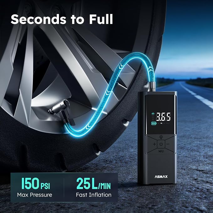 T40 Tire Inflator Portable Air Compressor, 150PSI Cordless Air Pump for Car Tires with Floating Digital Display, Smart Auto Shut-Off, Fast Inflation for Motorcycles, Bicycles, Sports Balls