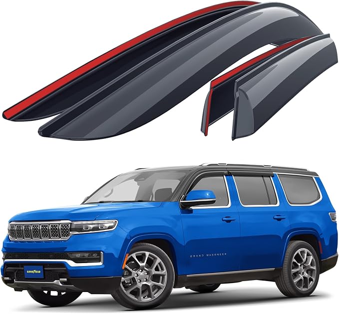 Goodyear Shatterproof Window Deflectors for Jeep Grand Wagoneer 2022-2026, Tape-on Rain Guards, Window Visors, Vent Deflector Visor, Car Accessories, 4 pcs. - GY008760