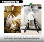 2PCS Bling Bow Car Seat Headrest Hooks, Crystal Rhinestone Vehicle Rear Seat Hanging Storage Hooks for Purses Bags Coats, Auto Headrest Storage Organizer, Universal Fit (White)