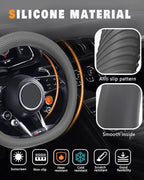 Car Steering Wheel Cover, Thin Anti-Skid Silicone Steering Wheel Cover for Men & Women, Universal Automotive Interior Accessories for Most Cars (Grey)