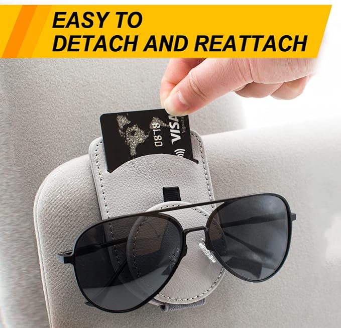 Sunglass Holder for Car Visor, Magnet Adsorbed Sunglasses Holder for Car Accessories Parts, Leather Car Sunglass Holder, Car Visor Sunglasses Clip for Glasses Cards (2PCS, Gray)