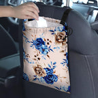 Car Trash Bag Hanging Back of Seat Waterproof Small Cute Printed One-Handed Strap Drawstring Garbage Bags for Car-Blue Rose