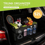 Trunk Organizer for Car, Car Organizer, 8 Mesh Pockets Trunk Organizer for SUV, Non-Slip Bottom, Storage Organizer for Sedans, Van, Jeep, Grocery, 2 Compartments, Black 22"x13"x11"
