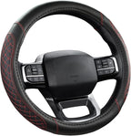 Customized Auto Car Steering Wheel Cover for Ford F-150, F-250, F-350, Expedition(Diamond Quilted - Black+Red)