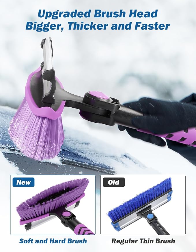 41.5IN Extendable Snow Brush and Ice Scraper, 270°Pivoting Snow Scraper Brush for Car Windshield, Telescoping Ice Scraper, Foam Grip, Heavy Duty Snow Remover for Cars, Trucks, SUV (Purple)