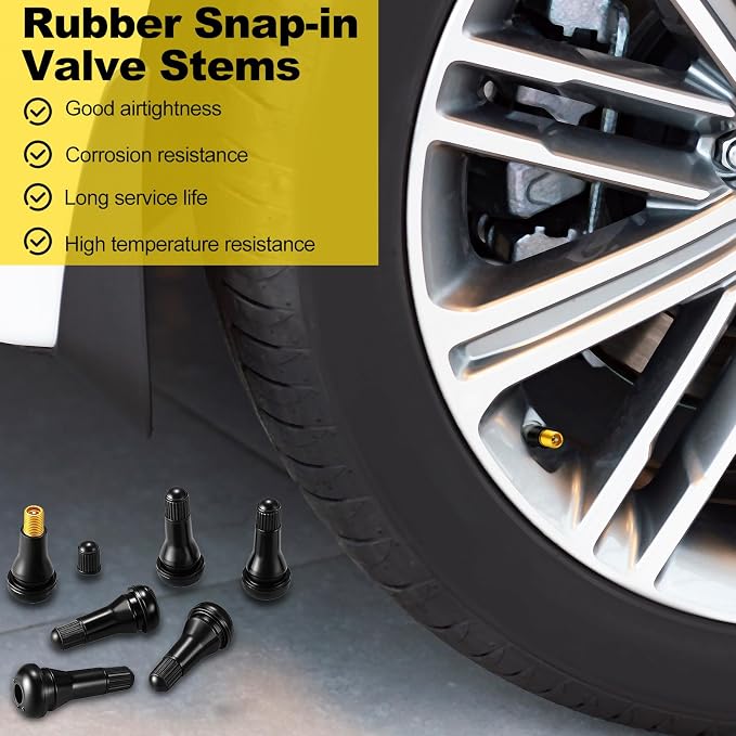 100 Pieces TR413 Valve Stems Tubeless Bulk Rubber Snap-in Valve Stems for 0.453 Inch Rim Holes, Black Standard Length Replacement Tool for Car Tubeless Replacement