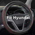 Customized Auto Car Steering Wheel Cover for Hyundai,Tucson,Sonata,Elantra,Santa Fe,Genesis,Sonata Hybrid,Azera,Venue,Kona, 14.5-15 inches(Diamond Quilted-Black+Red-Standard Size)