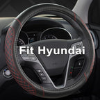 Customized Auto Car Steering Wheel Cover for Hyundai,Tucson,Sonata,Elantra,Santa Fe,Genesis,Sonata Hybrid,Azera,Venue,Kona, 14.5-15 inches(Diamond Quilted-Black+Red-Standard Size)