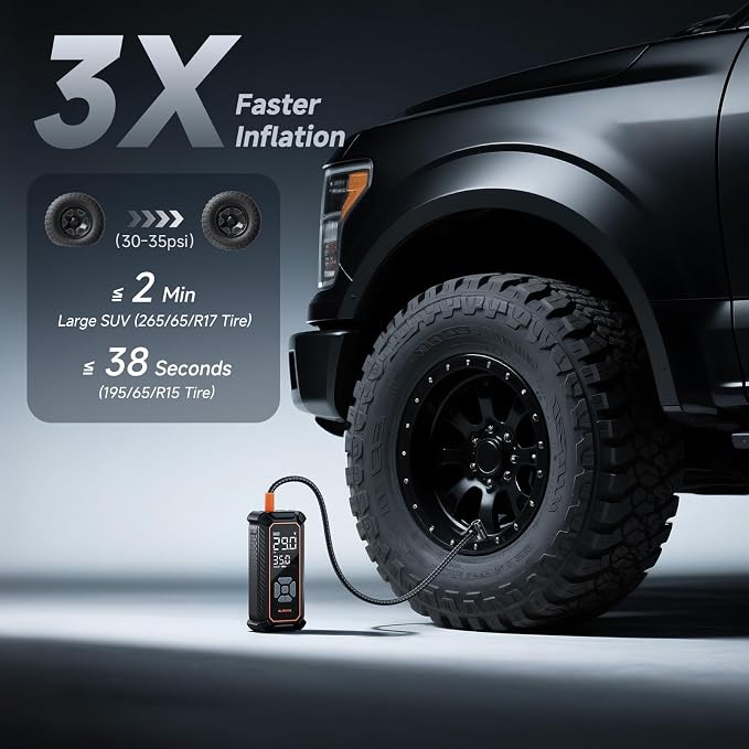 Cordless Tire Inflator Portable Air Compressor, 3X Fast Inflation,12000mAh Battery, Air Pump for Car Tires, Pickups, SUVs, Electric Pump with Digital Pressure Gauge/Auto Shuttoff, Gift Ideas