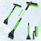 Snow Brush with Ice Scraper 33 inch, 2 in 1 Extendable Snow Removal for Cars with Foam Grip and 360° Pivoting Brush Head, Heavy Duty Snow Cleaner for Auto Truck SUV