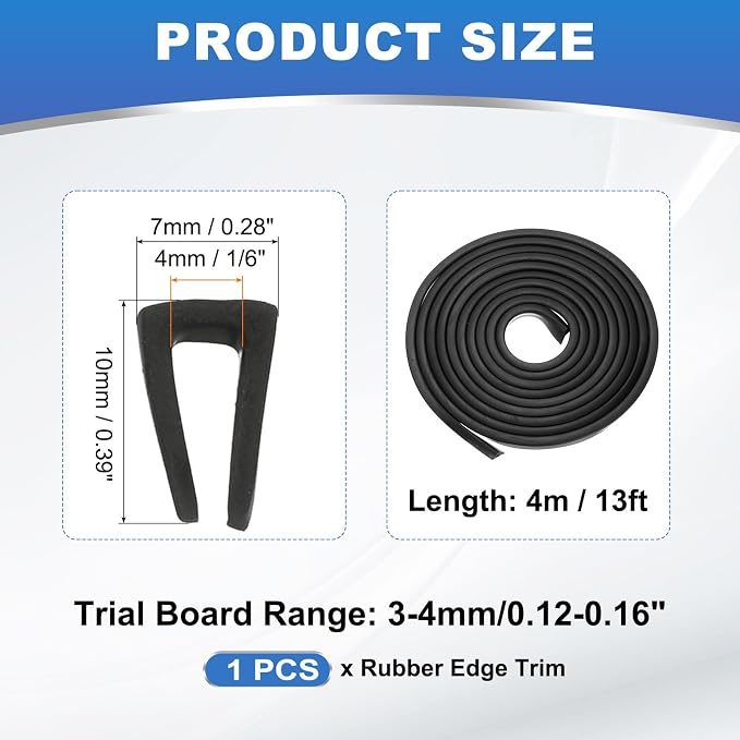 1/6" 13FT Rubber Edge Trim, Flexible U Channel Edge Guard Protector for Keen Edge Sheet Metal Car Doors Hatches Table Corners, Black