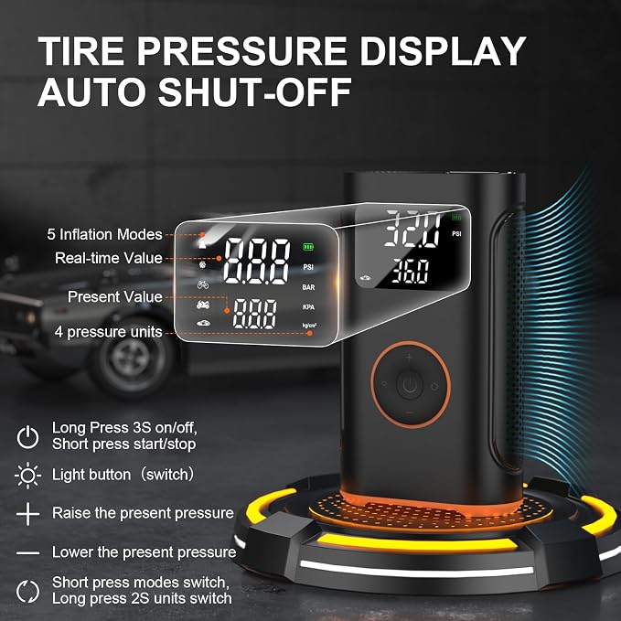 (New Upgrade) Tire Inflator Portable Air Compressor-160 PSI Air Pump with Memory Function, Electric Bike Pump with Tire Pressure Gauge, Tire Inflator for Car, Gifts for Men Husband Father