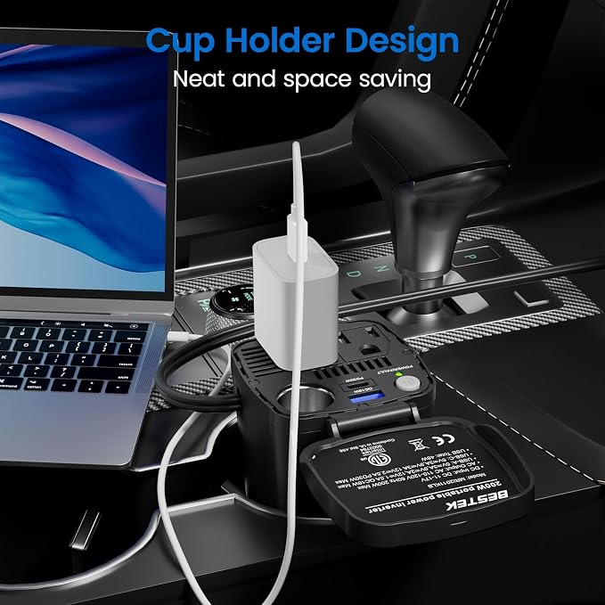 200W Power Inverter, 12V DC to 110V AC Car Plug Adapter Outlet Converter with [30W USB-C]/USB-Fast Charger(18W) / Dual AC Outlets/car Charger for Laptop