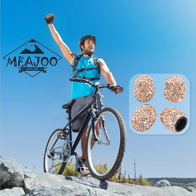 4PCS Bling Crystal Diamond Tire Stem Valve Caps, Dustproof Car Wheel Tire Valve Caps Universal Tire Valve Stem Covers for Cars, SUV, Trucks, Bikes, Motorcycles, Bicycles (Rose Gold)