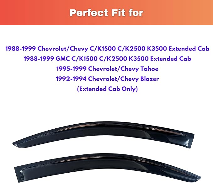 KPY Rain Guards Fit for 1988-1999 Chevrolet/GMC C/K 1500 2500 3500 Extended Cab, Out-Channel Window Visors Vent Wind Deflectors 2PC, Truck Accessories for 1995-1999 Chevy Tahoe, 1992-1994 Chevy Blazer