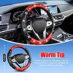 Black and Red Steering Wheel Cover, Auto Diamond Style Cute Bling Comfort Car Interior Accessories Protector Sparkly Fit Most O-Shaped Steering Wheels