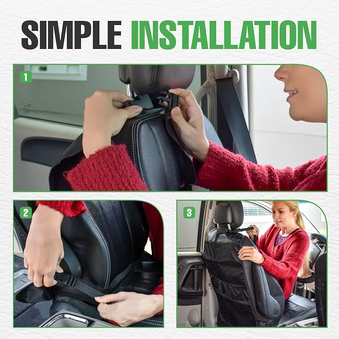 Back Seat Cover for Kids + 4 Pocket Storage Organizer, 2 Pack X-Large Waterproof Kick Mats Backseat Protector, Car Seat Back Protectors for Vehicles to Protect from Dirt, Mud & Scratches